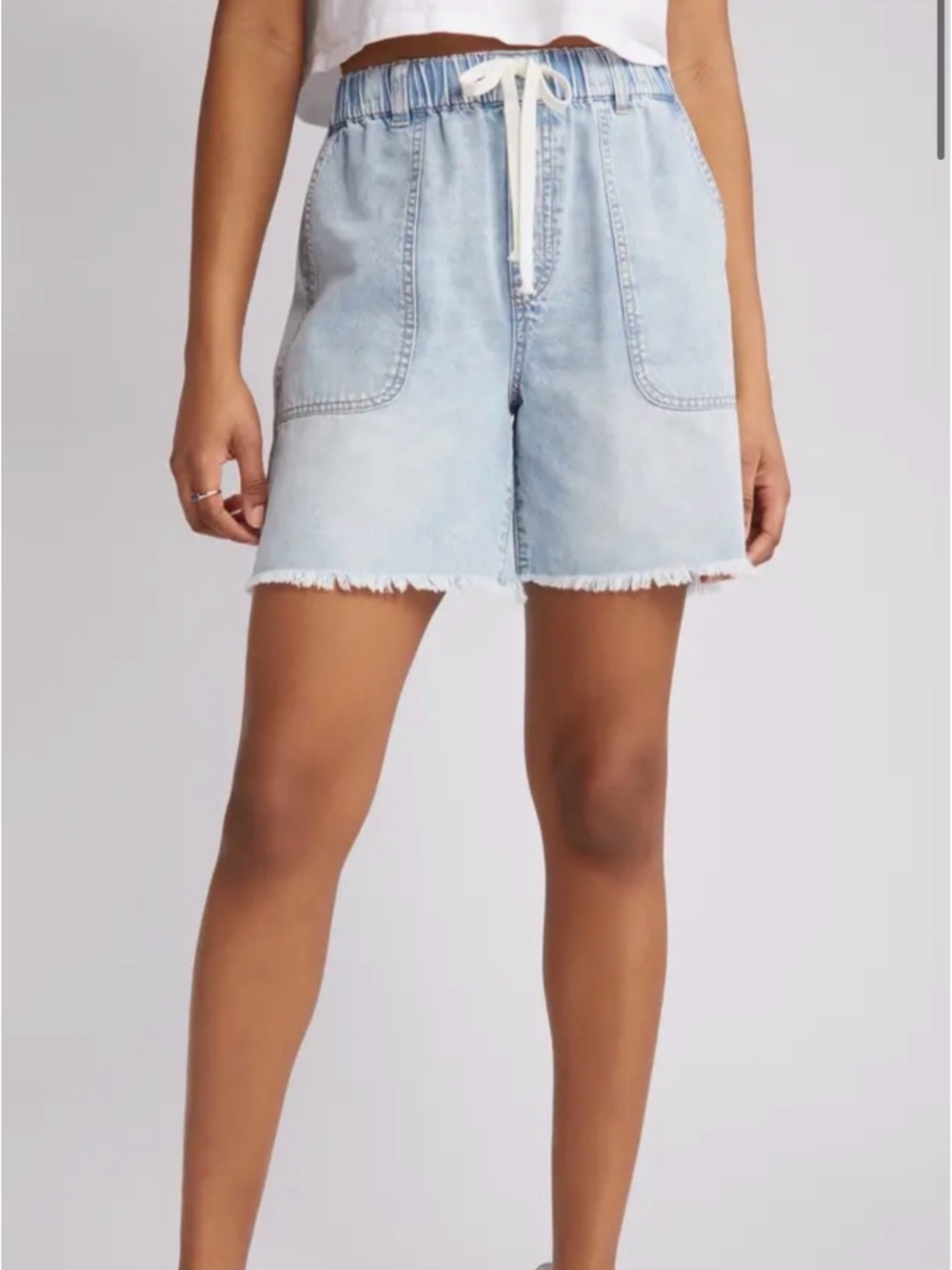 Blank NYC Light Blue Drawstring Denim Shorts